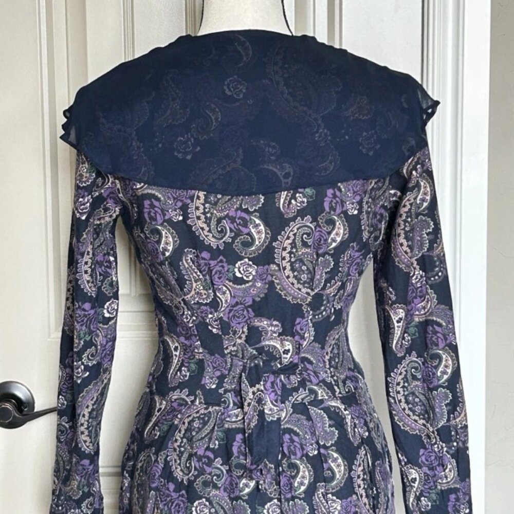 Vtg Laura Ashley Midi Blue Purple Paisley Basque Dress Modest Cottagecore US 8 - Picture 5 of 16